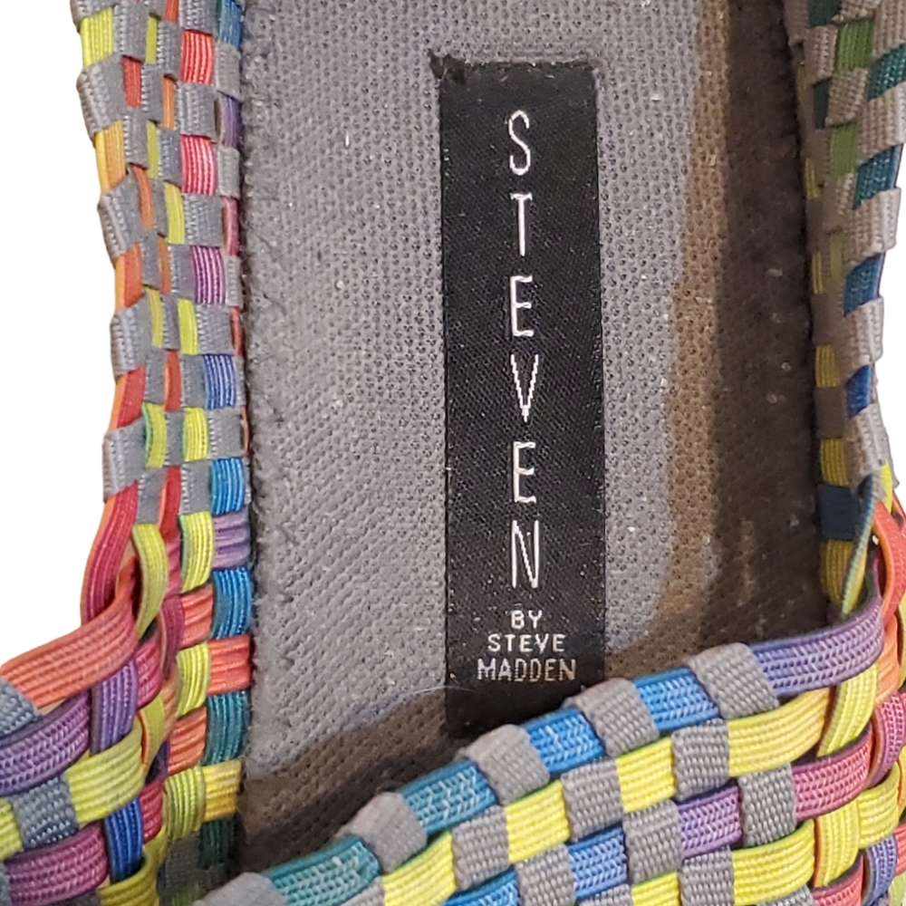 Steven by Steve Madden "Brice" Wedges Rainbow Woven Multi Color Size 10 - Picture 7 of 8